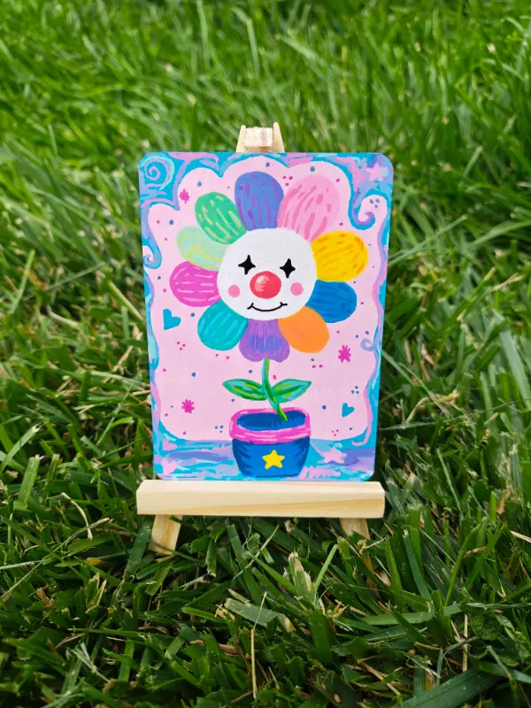 Growing Strange | Original ACEO Clown Flower Art Card | Clown Core Painting | OOAK aceo art card