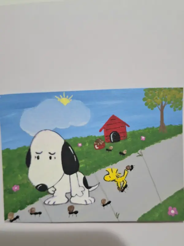 Ants Stealing Snoopys food. aceo art card