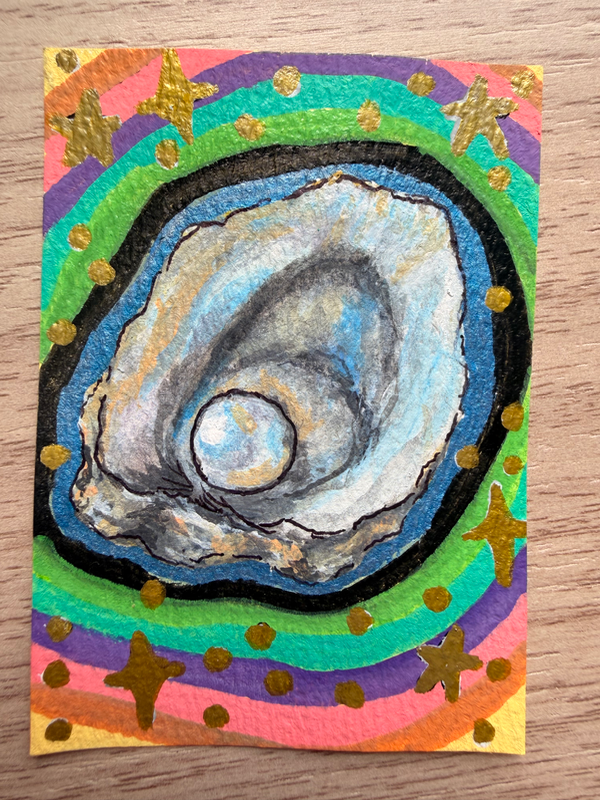 Psychedelic oyster aceo art card