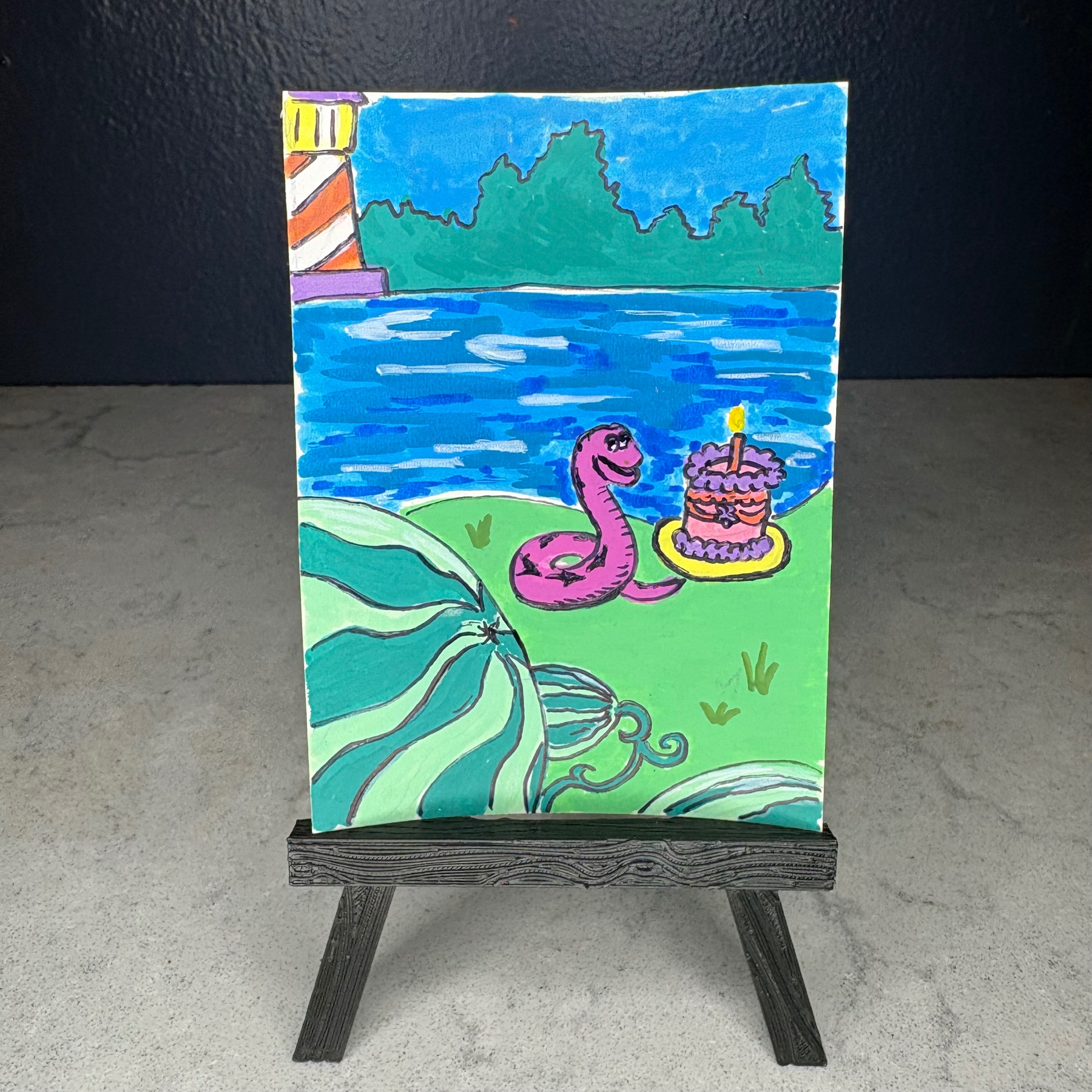 Snake And A Cake aceo art card