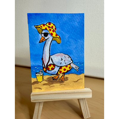 Beachy Goose aceo art card thumbnail 2