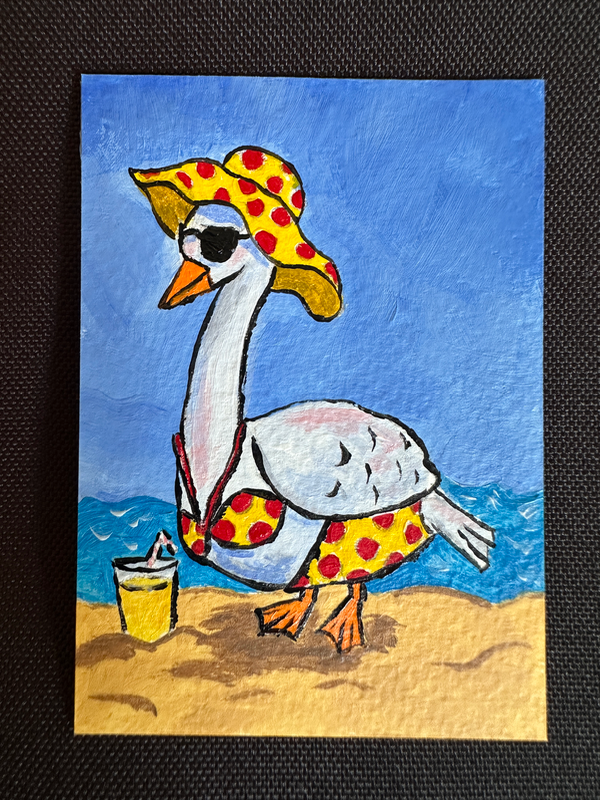 Beachy Goose aceo art card