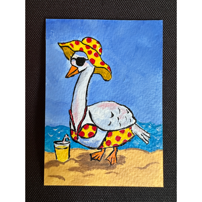 Beachy Goose aceo art card thumbnail 1