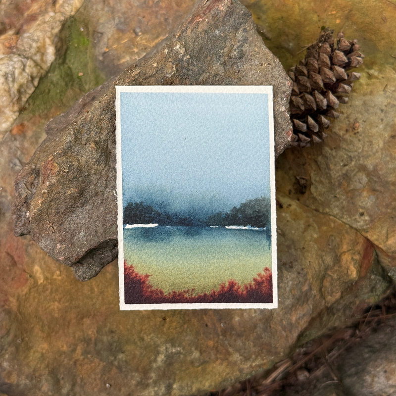 ACEO Watercolor, Landscape, Original, Marsh, “Abstract Pond”, 3.5x2.5in, By Lark Watercolor and Art aceo art card