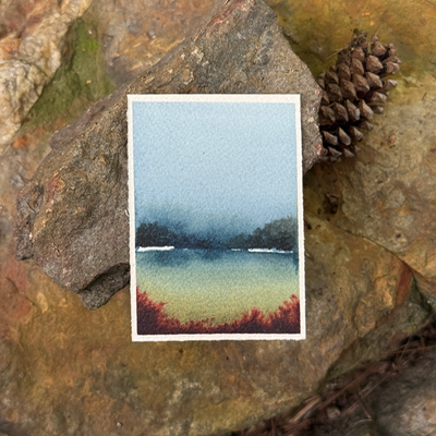 ACEO Watercolor, Landscape, Original, Marsh, “Abstract Pond”, 3.5x2.5in, By Lark Watercolor and Art aceo art card thumbnail 1