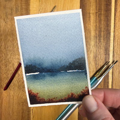 ACEO Watercolor, Landscape, Original, Marsh, “Abstract Pond”, 3.5x2.5in, By Lark Watercolor and Art aceo art card thumbnail 4
