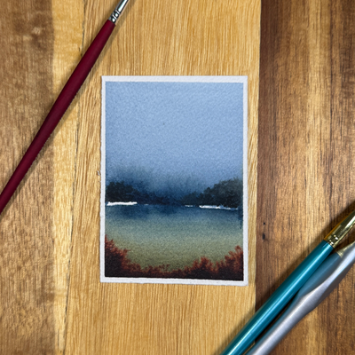 ACEO Watercolor, Landscape, Original, Marsh, “Abstract Pond”, 3.5x2.5in, By Lark Watercolor and Art aceo art card thumbnail 3