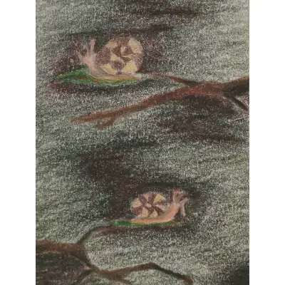 Snails in tree aceo art card thumbnail 2