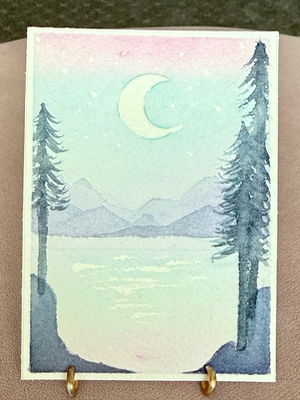 Moonlight Lake aceo art card thumbnail 2