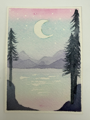 Moonlight Lake aceo art card thumbnail 1
