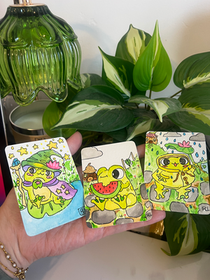 3/3 original frog in the rain, cozy whimsical art aceo art card thumbnail 2