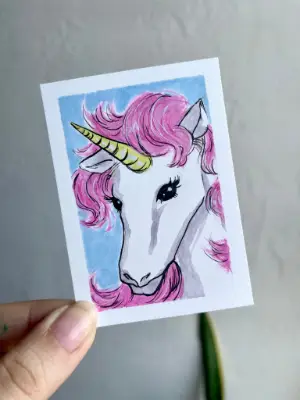 Unicorn aceo art card thumbnail 1