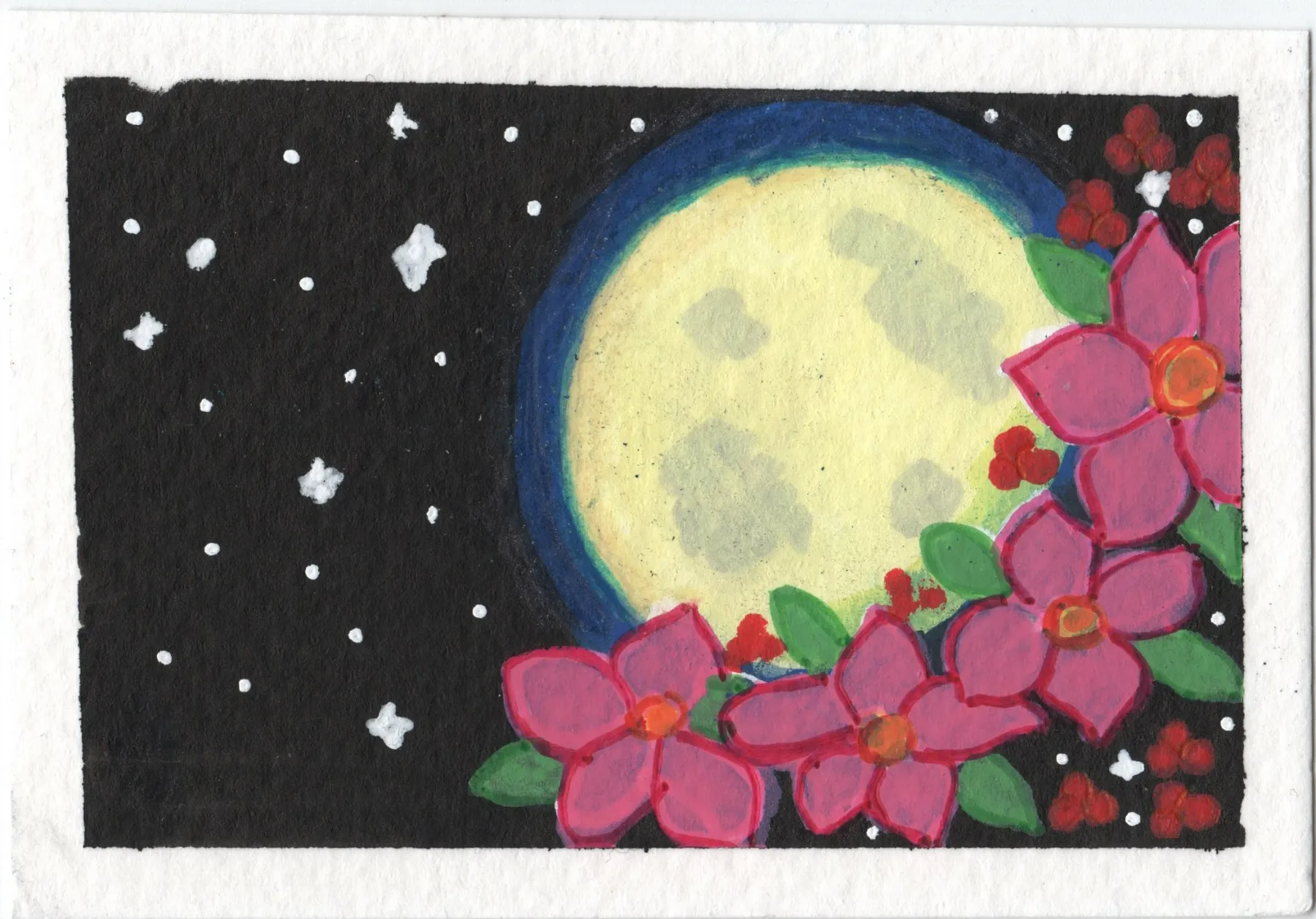 Moon & Floral Night Sky Mini Art OOAK bethrichlife aceo art card