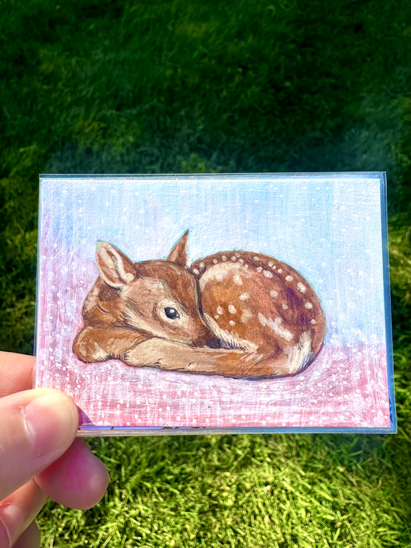 Baby Deer aceo art card