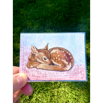Baby Deer aceo art card thumbnail 2