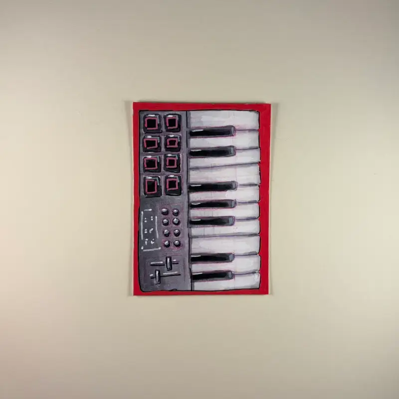 Midi Keyboard Red aceo art card