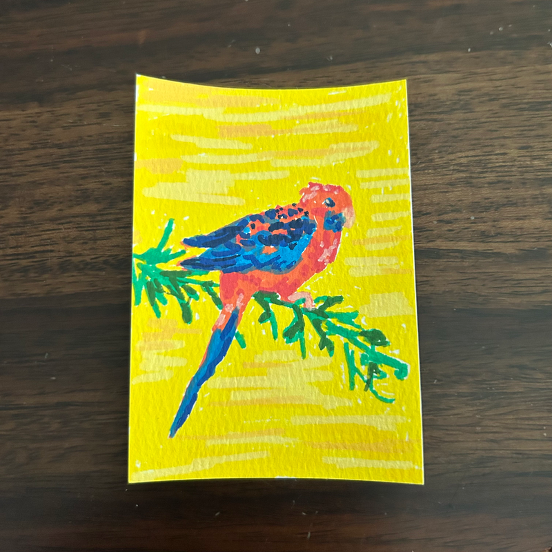 ACEO Original Bird Painting Set 2.5 x 3.5 Acrylic Marker three of three aceo art card