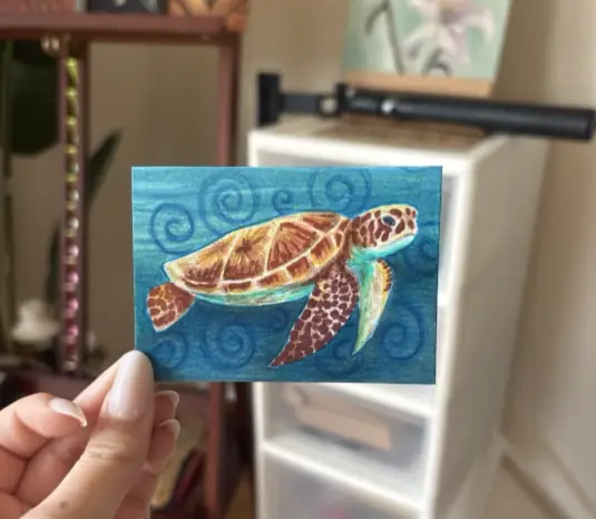 Whimsy Hawksbill Sea Turtle aceo art card