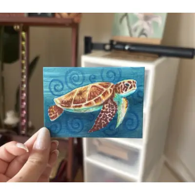 Whimsy Hawksbill Sea Turtle aceo art card thumbnail 1