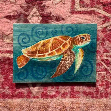 Whimsy Hawksbill Sea Turtle aceo art card