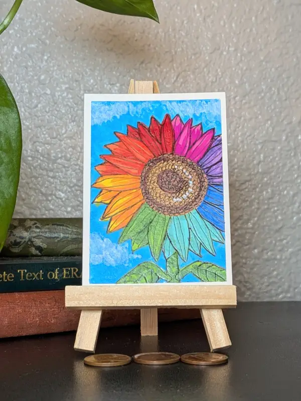 Rainbow Sunflower #3 aceo art card