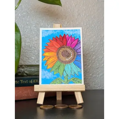 Rainbow Sunflower #3 aceo art card thumbnail 1