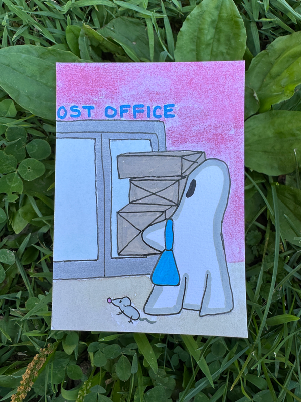 Gertrude runs Errands Series 7/8: Post Office aceo art card