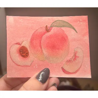 Pink Peaches aceo art card thumbnail 1