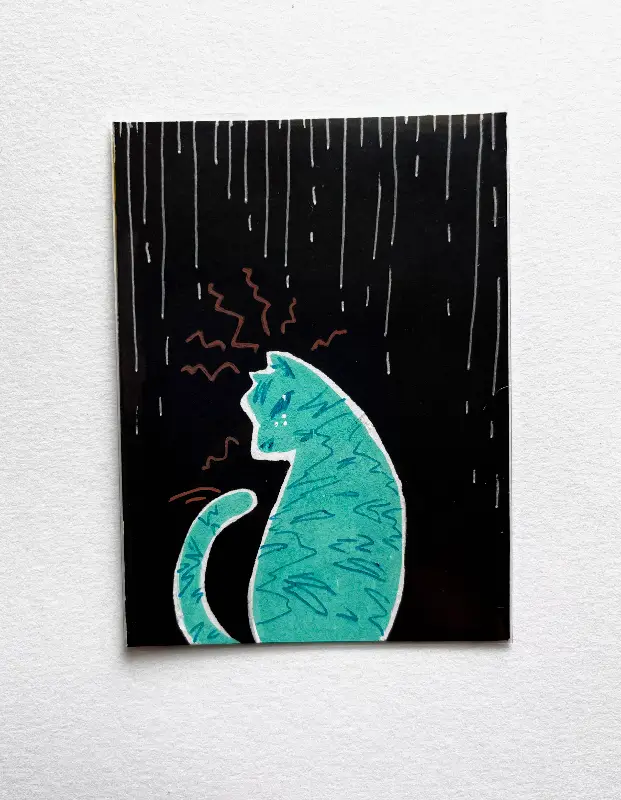 agitated minimalist cat doodle | acrylic marker, pen aceo art card