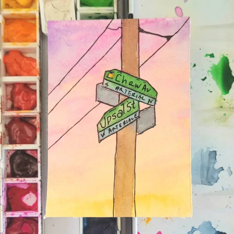 Sunset Over The Streetsigns aceo art card