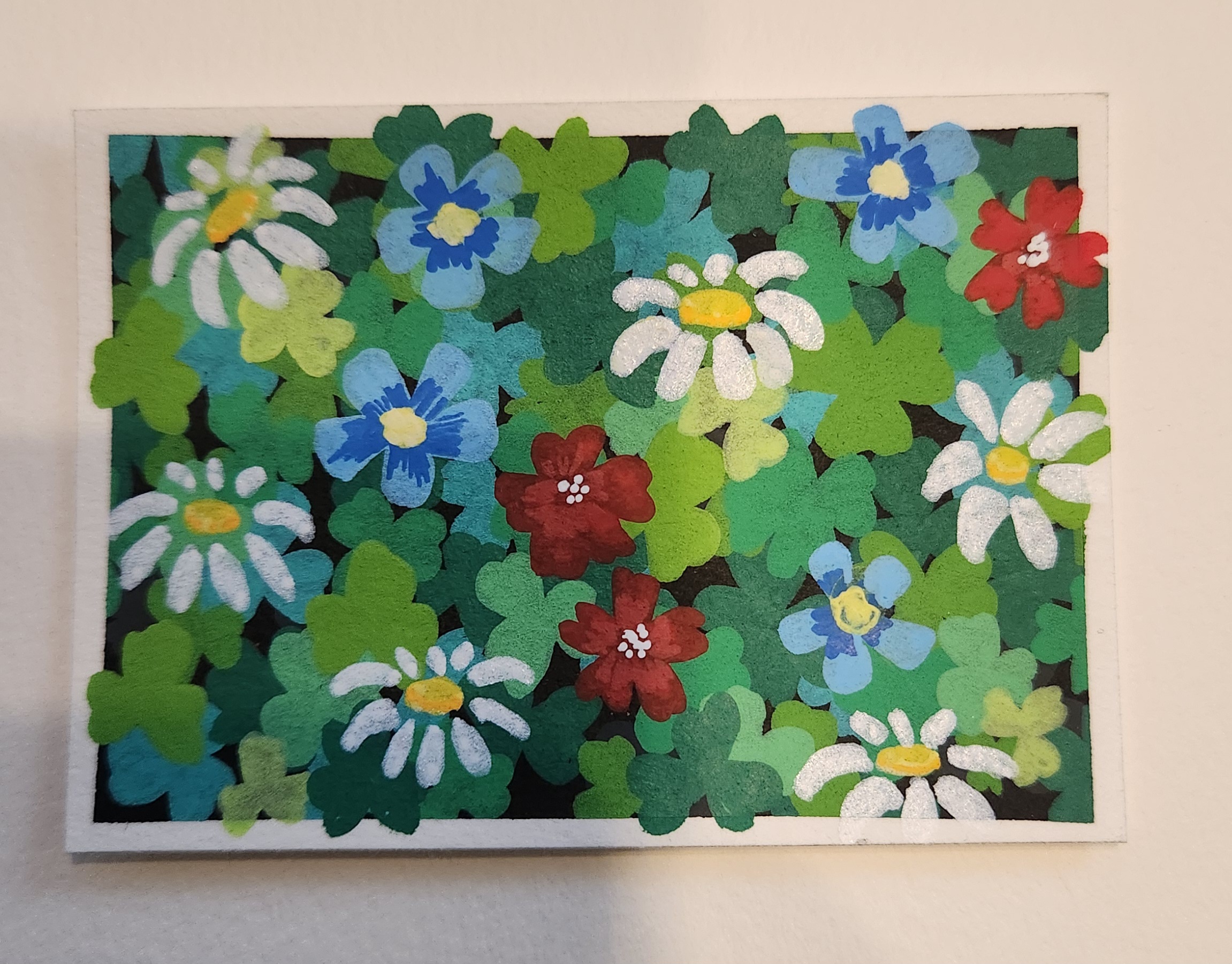 Flowers and Clovers aceo art card