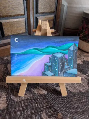 Moonlight on the water - mini painting 2x3 aceo art card thumbnail 2