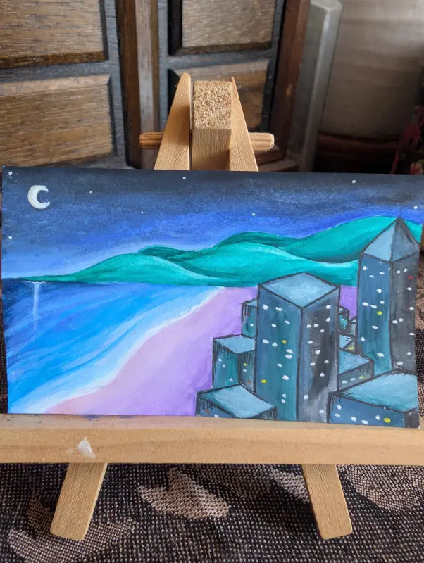 Moonlight on the water - mini painting 2x3 aceo art card