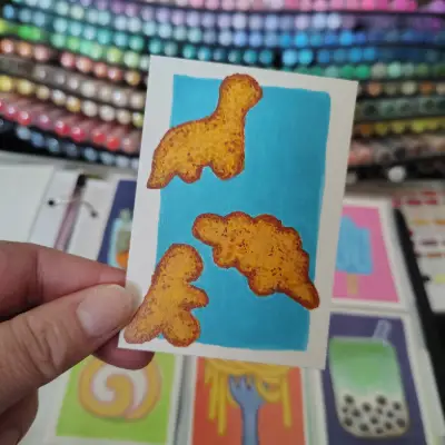 Dino Nuggies aceo art card thumbnail 1