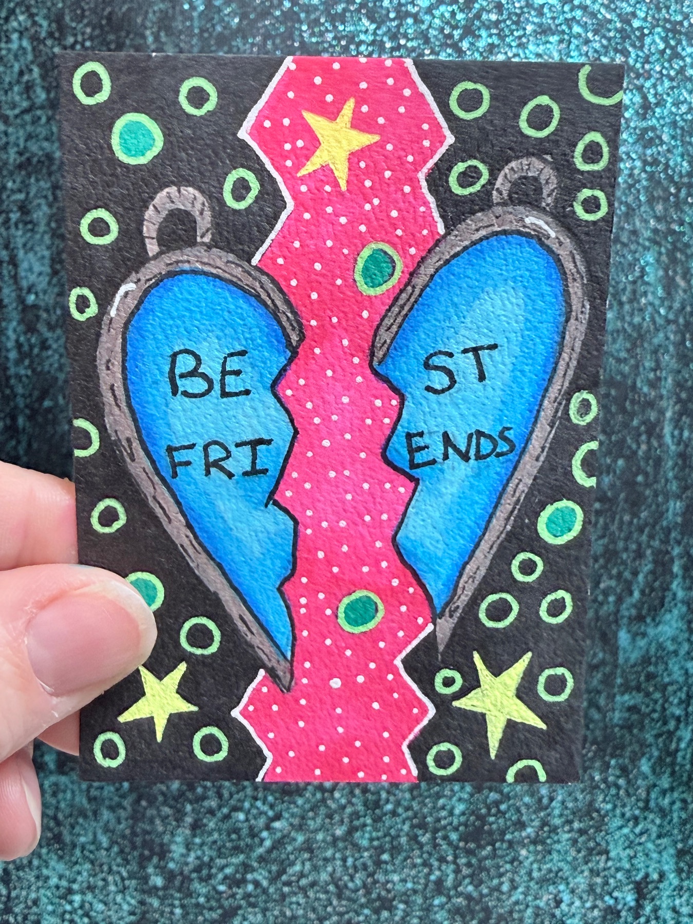ACEO Original Vintage Nostalgia 90s Best Friends Necklace Elizabeth Durant Art aceo art card