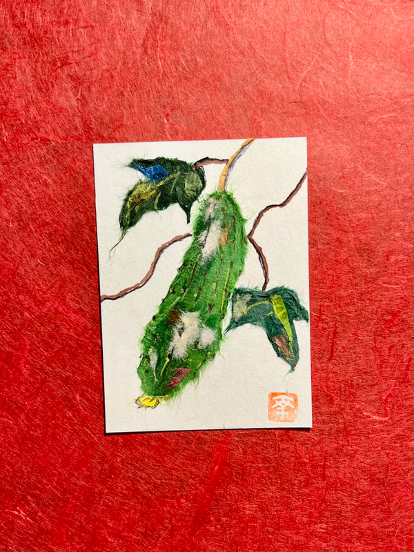 Japanese Washi art-summer cucumber aceo art card