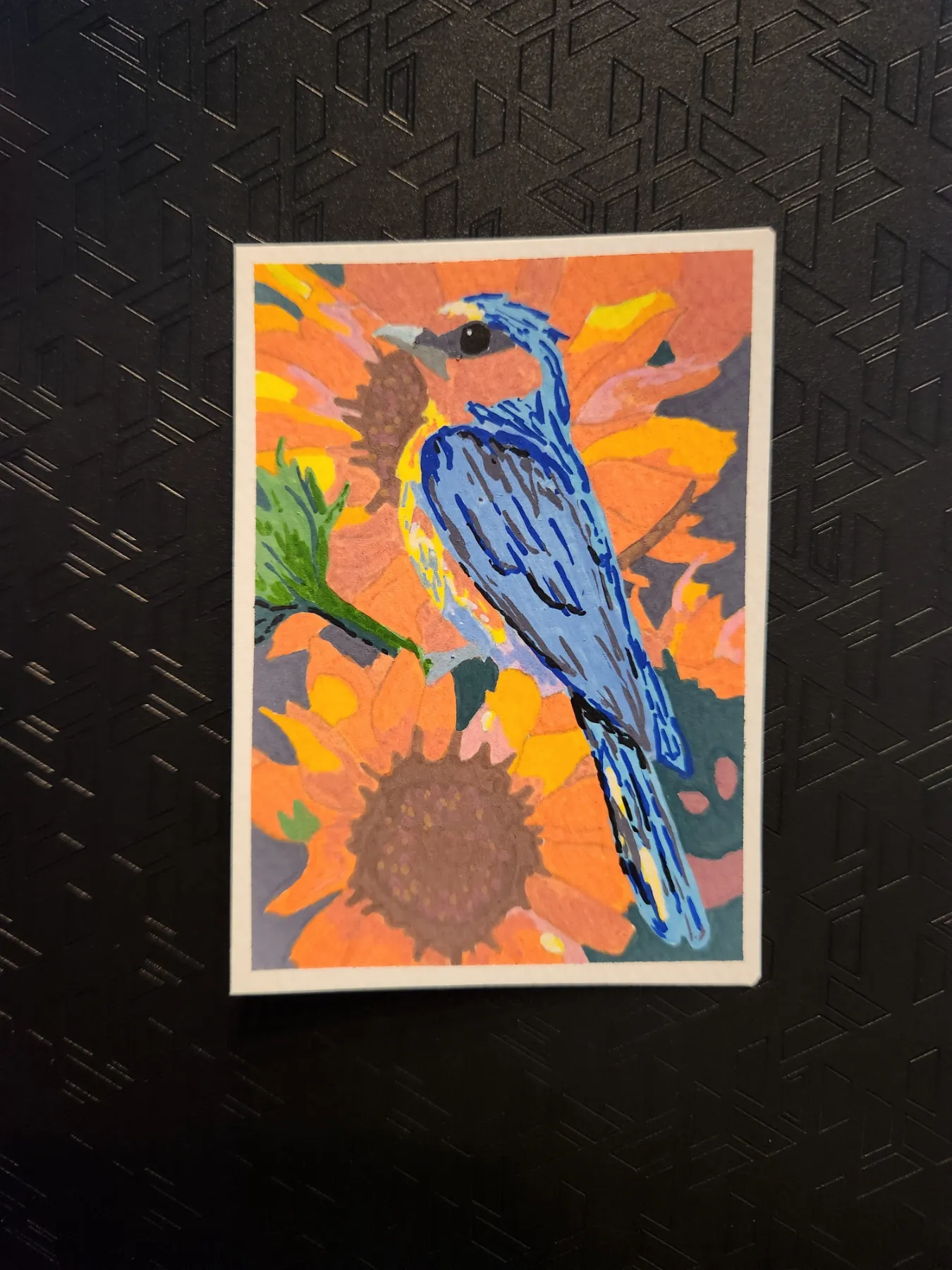 Blue Bird with Flowers aceo art card