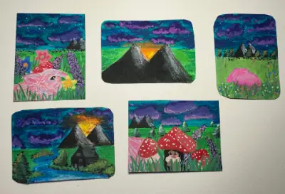 Twin Mountains aceo art card thumbnail 2