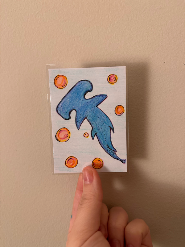 Hammerhead Bubbles Colored Pencil Original ACEO aceo art card