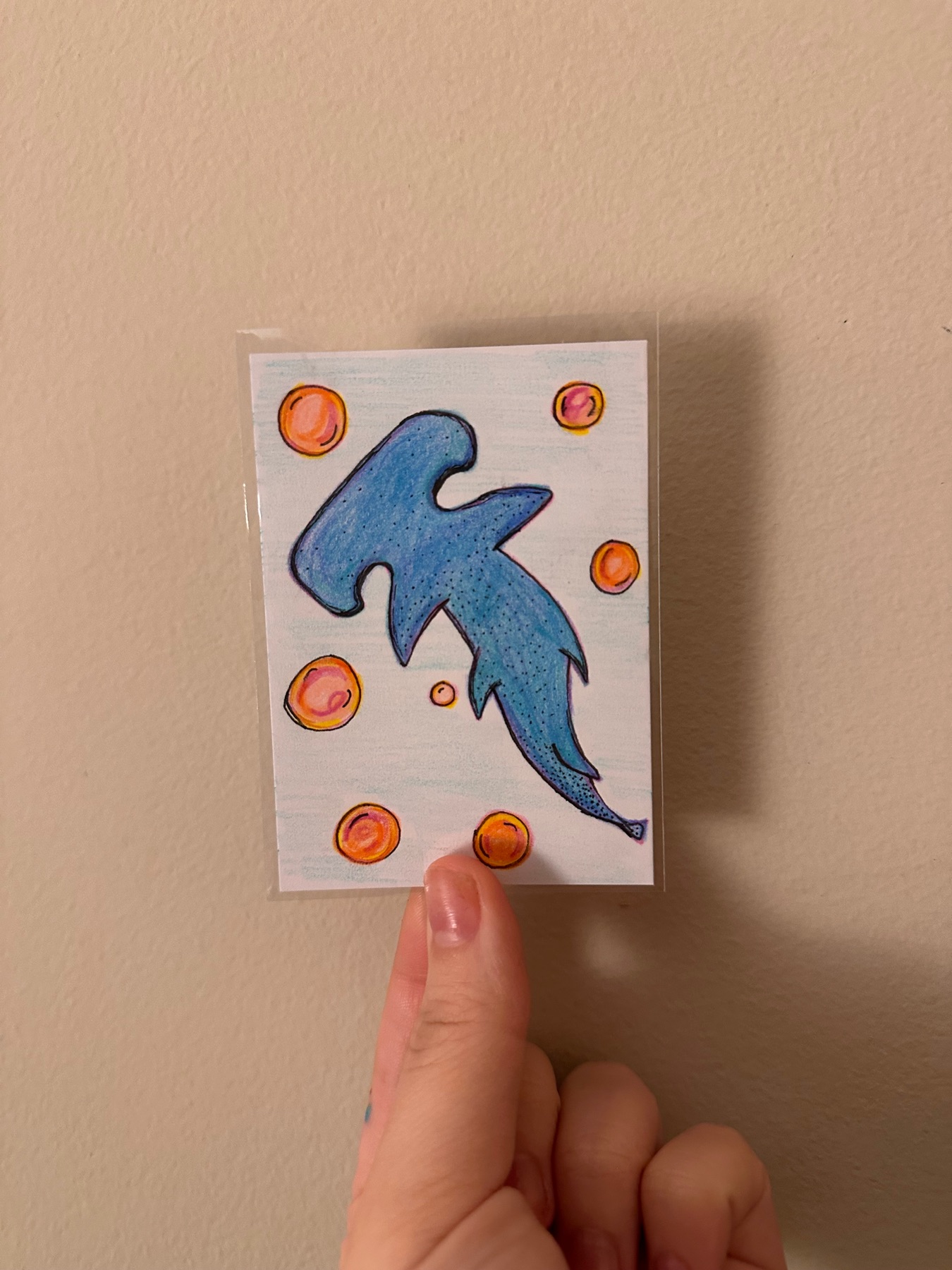 Hammerhead Bubbles Colored Pencil Original ACEO aceo art card