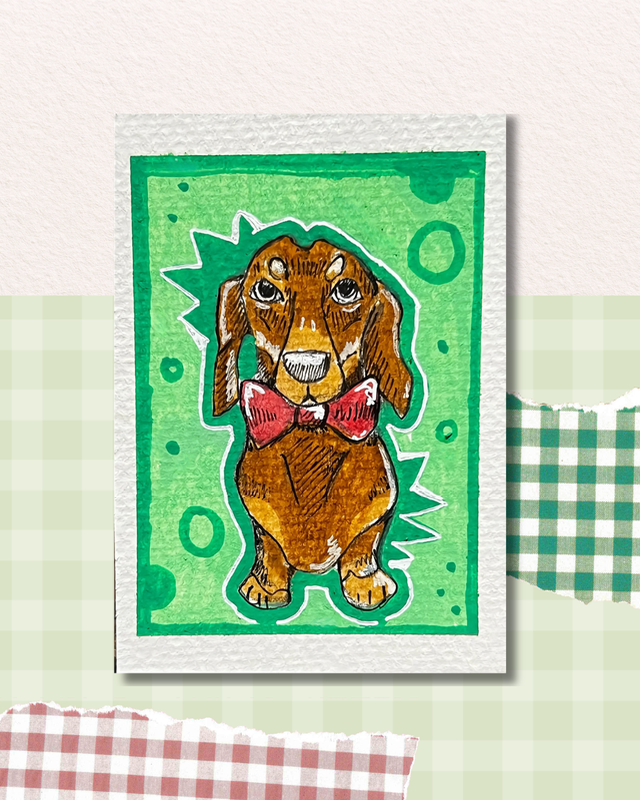 ACEO Art Card Bow tie Dachshund aceo art card