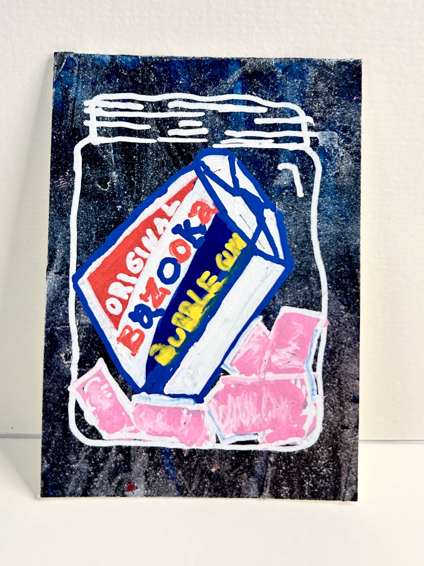 Bazooka Joe in a Jar ACEO – Vintage Candy Mini Painting – Colorful Sweet Treat Art Card aceo art card
