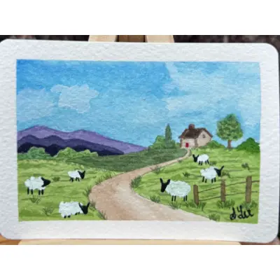 Sheep Study: Six Sheep aceo art card thumbnail 2