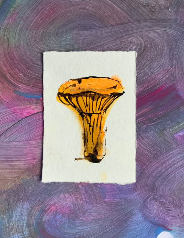 Mushroom gouache and ink aceo art card