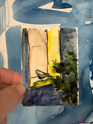 Bird in a window aceo art card thumbnail 2