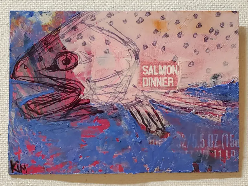 SALMON DINNER aceo art card