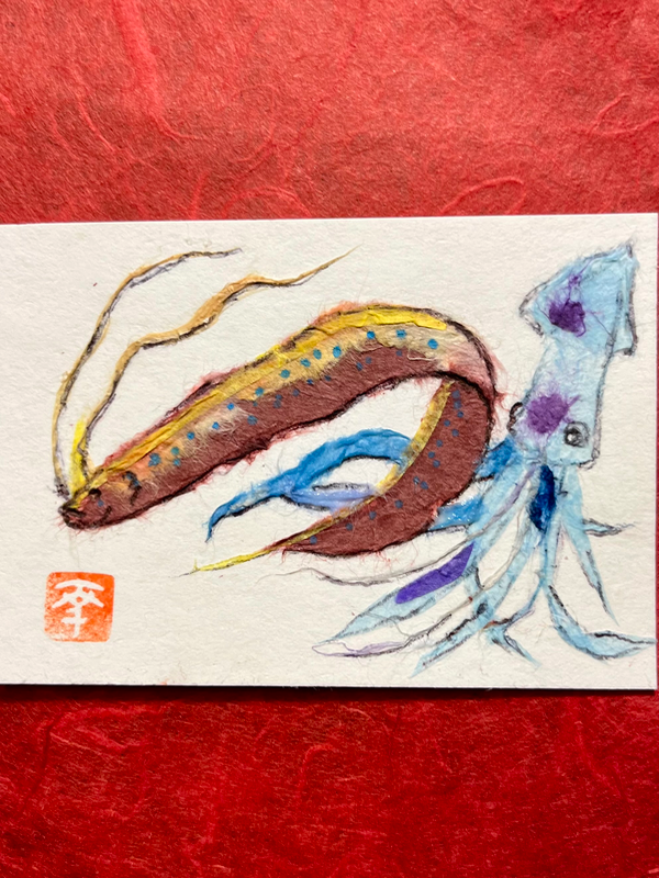 Japanese Washi art-Deepsea world aceo art card