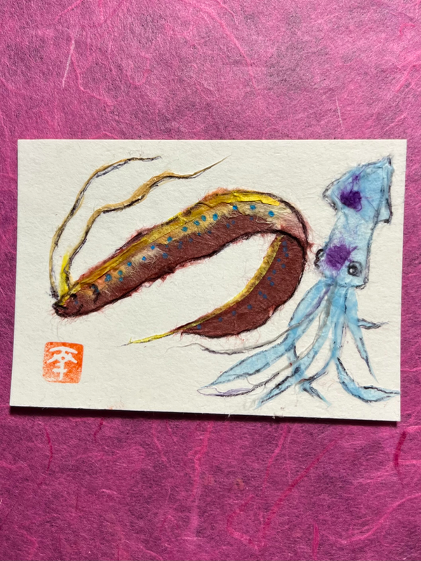 Japanese Washi art-Deepsea world aceo art card