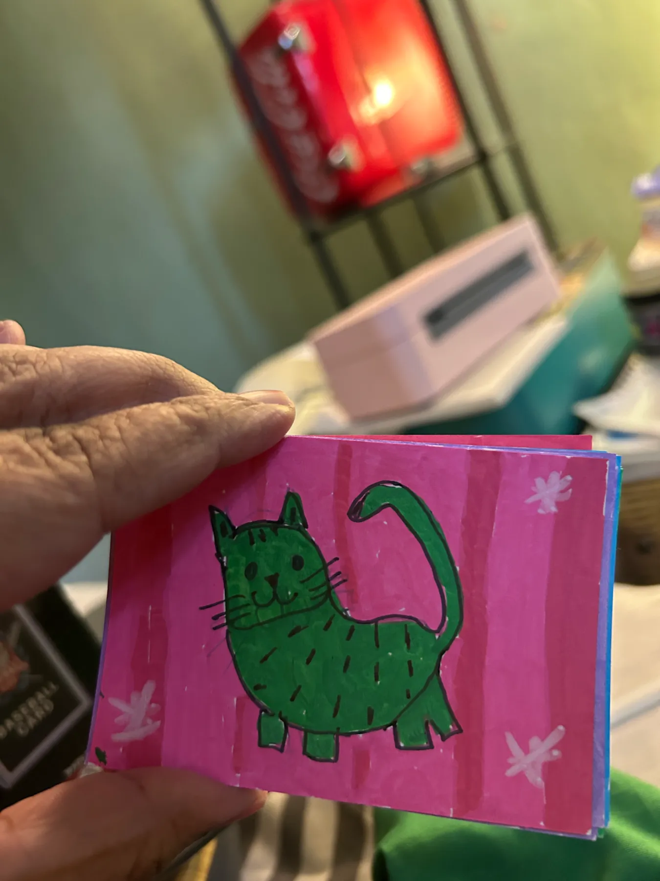 Green Striped Kitty aceo art card