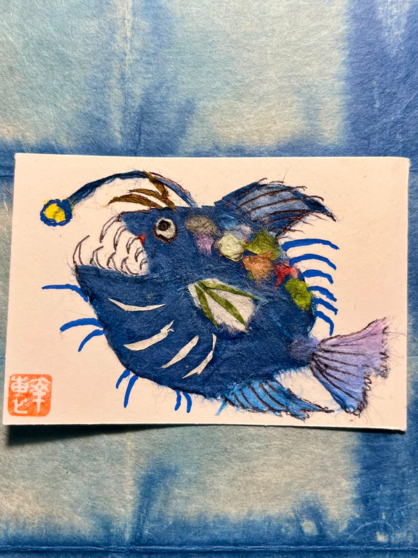 Deep sea creature- Japanese Washi art aceo art card